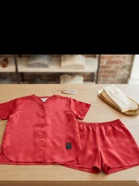 Vintage 90s Esleep Red Satin Pajama Shorts Set - Size L